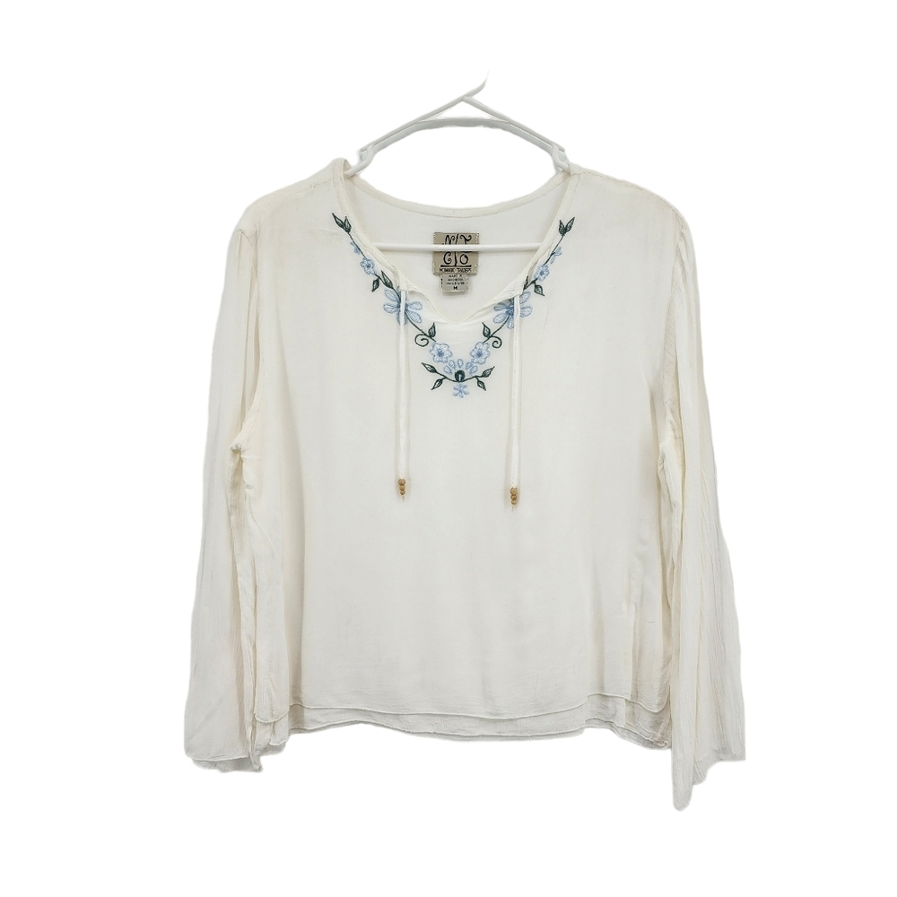 Nomadic Traders Women's Embroidered Tie Neck Top - M